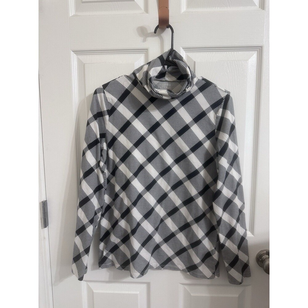 Talbots Classic Black And White Geometric Turtleneck